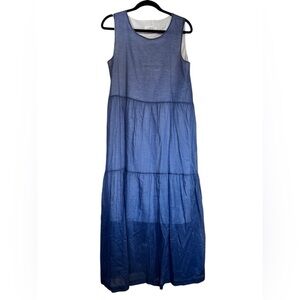 Vicario Cinque Made in Italy Tiered Blue Cotton Maxi Dress M